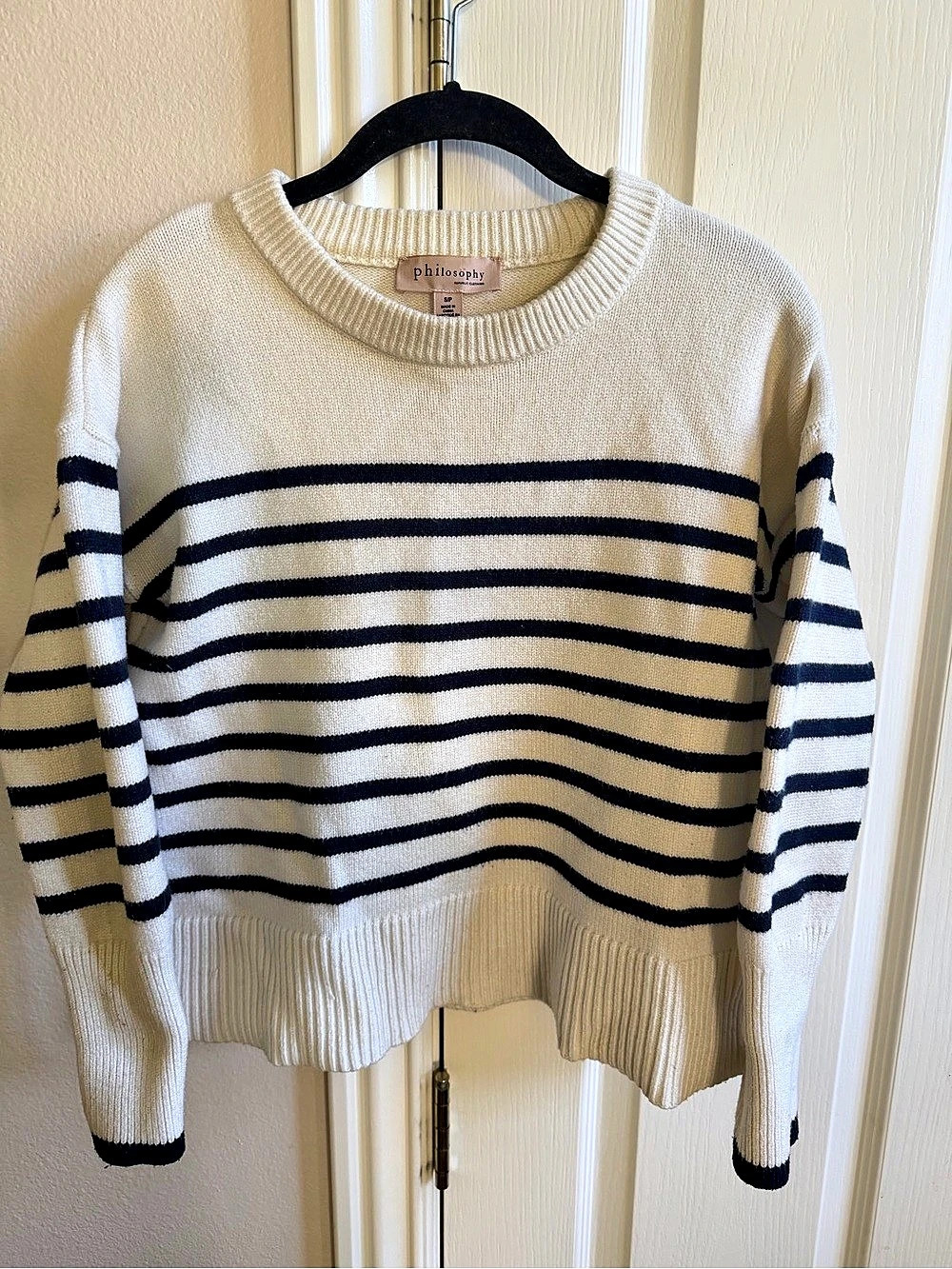 Philosophy Striped Crew Neck Sweater in Cream & Black Size S